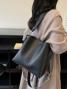 Large Capacity Tote Bag For Women, New Solid Color High-End Casual Commuter Crossbody Shoulder Bag - Black - View 3