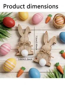 2 figurine decorative din lemn în formă de iepure, iepuraș de Paște drăguț cu papion și coadă cu pompon. Aceste decorațiuni din lemn în formă de iepure pentru birou sunt potrivite pentru decorarea camerei de zi, a dormitorului, a studiului, a biroului și a centrului comercial. Ideale pentru Paște, aniversare, petreceri de primăvară și decorarea casei. - o marime - Vizualizare 4