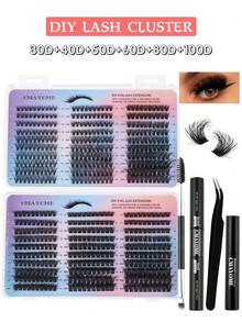 This 600-Piece D-Shaped Curled And Voluminous False Eyelash Set Includes A Beginner-Friendly Eyelash Tutorial, Thick And Voluminous DIY Segmented False Eyelashes, And Comes With Glue, Glue Remover, Tweezers, And An Eyelash Brush. - Multicolor - View 3