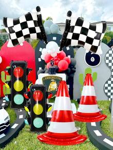 2/6pcs Racing Theme Balloon Set, Includes Traffic Light, Red & Green Light, Road Barrier, Racing Flag Foil Balloons, Suitable For Racing Theme, Motorcycle, Car, Birthday Party, Racing Party Supplies, Red, Yellow, Green Decoration - Multicolor - View 6