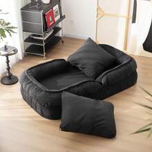 LouannTatami Foldable Lazy Sofa Bed Floor Chair - Adjustable Human Dog Bed Adults Kids Floor Seats - Cozy Small Couch Home Living Room (Green) - 黑色 - 查看 4