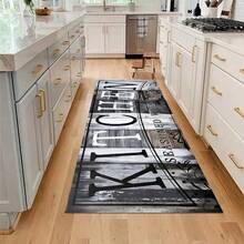 1pc Soft & Absorbent Kitchen/Living/Crystal Velvet Floor Mat With Alphabet Print, Anti-Slip/Oil/Floor Protection - Grey - View 12