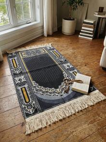 1pc Portable Prayer Mat With Tassels | Soft & Washable, Elegant Floral Pattern, Vintage Lace, Extra Large Size, Suitable For Religious Worship - Multicolor - View 2