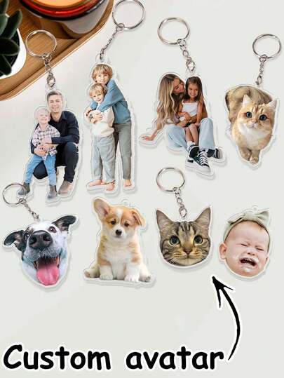 Custom Photo Keychain, Personalized Pet Portrait Keyring, Custom Acrylic Charm, Full-Color Logo Printing Ornaments, Valentine'S Day Gift For Her,Personalized Photo Keychain: Custom Acrylic Family Charm