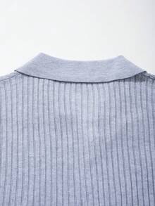 Men's New Casual Loose Solid Color Ribbed Retro Relaxed Versatile Commute V-Neck Short Sleeve Knit Sweater - Grey - View 7