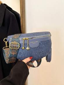 Fashionable Women Waist Bag/Chest Bag With Floral Pattern - Blue - View 6