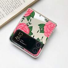 Flower Pink Rose Floral Pattern Transparent Phone Case Compatible With Samsung Z /Flip6/Flip5/Flip4/Flip3 Featuring A Clear Cover - Multicolor - View 6