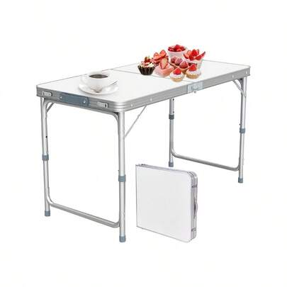 Mesita de camping de aluminio, plegable y portátil, altura ajustable, ligera, ideal para picnics al aire libre, playas, mesas de comedor o encimeras de cocina, color blanco