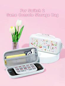 1pc Cute Bow Tie Bear & Floral Print Switch/Switch 2 Protective Case, Glitter Transparent Shell Compatible With New Switch 2 (2025)/Switch NS/Switch OLED/Lite, Switch Accessories, Full Set Including Carrying Pouch, Card Slot Base, Best Gift For Switch Players - Multicolor - View 3