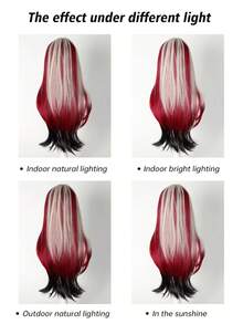 Long Straight Layered Highlighted Synthetic Wig In Red Black Gradient White Gold Suitable For Cosplay Heat Resistant Hair - Multicolor - View 7