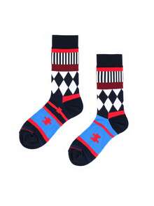 1双男女通用格子印花透气中筒袜，适合日常和假日穿着，四季皆宜 - 彩色 - 查看 7