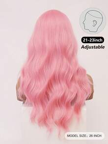 clouder Gothic Punk Pink Long Wavy Curly Wig 26-Inch Center-Parted Bangs Heat-Resistant Synthetic Fiber Wig Women's Soft And Fluffy Curls Perfect For Daily Cosplay, Street Style, Holiday Parties, Music Festivals, Y2K Aesthetic, Avant-Garde College Chic, Modern Fashion Punk Looks - 粉色 - 查看 4