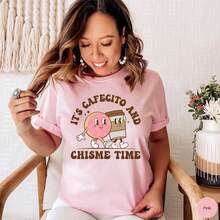 Camiseta Cafecito Y Chisme para Mujeres, Camiseta Latina Es Hora de Cafecito Y Chisme, Regalo Latina, Camiseta Latina, Linda Camiseta Retro Cafecito - Blanco y negro(no personalizable) - Ver 4
