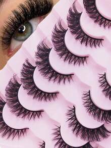 7 pares/paquete Pestañas postizas rusas con rizo DD, gruesas y esponjosas, para crear maquillaje de ojos de gato, pestañas postizas densas 8D delicadas, realzan el contorno del ojo, alargan y engrosanla línea de las pestañas, crean un maquillaje exquisito - Negro - Ver 6