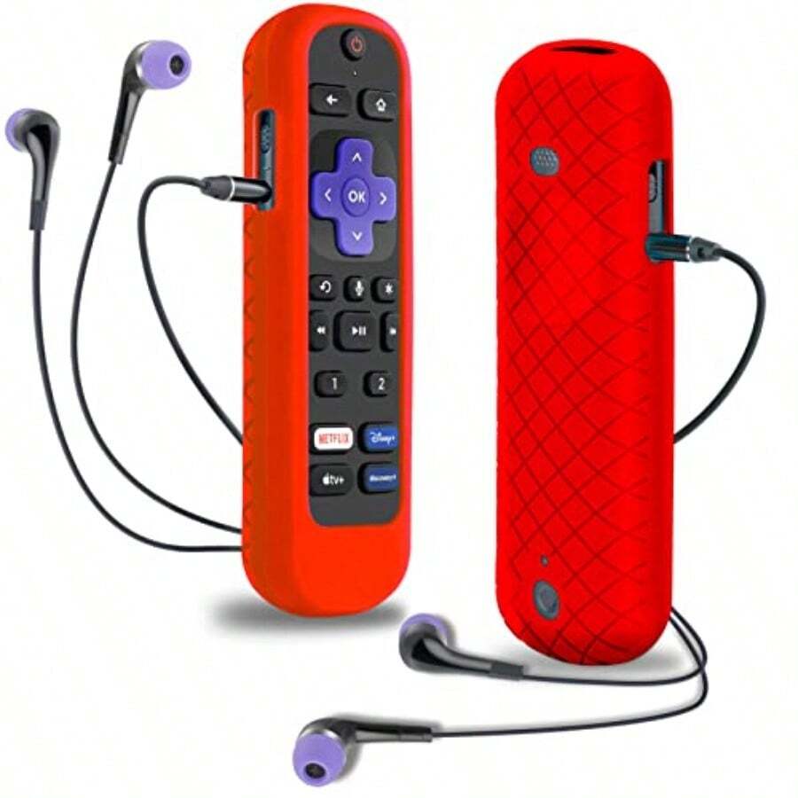Red Silicone Sleeve Skin For Roku Headphone Remote Battery Cover With Rechargeable Control And Headphone Jack Case For Roku Voice Pro Remote - A - Xem 1
