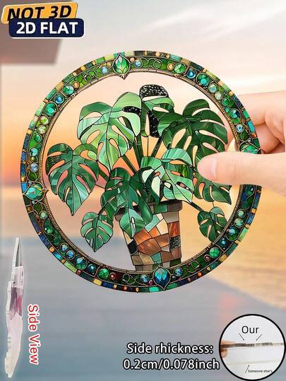 2D Acrylic Tropical Leaf Sunlight Catcher Decor, Hanging Plant Lover Wreath Sign, Home & Window Decoration Panel, Green Jungle Theme Seasonal Party Decor, Home Accents, Valentine's Day Gift