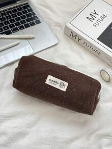 1pc Fashionable Spacious Felt Pencil Case With Polka Dot Pattern, Available In 4 Colors, Ideal For Students To Store Miscellaneous Items - Multicolor - View 13