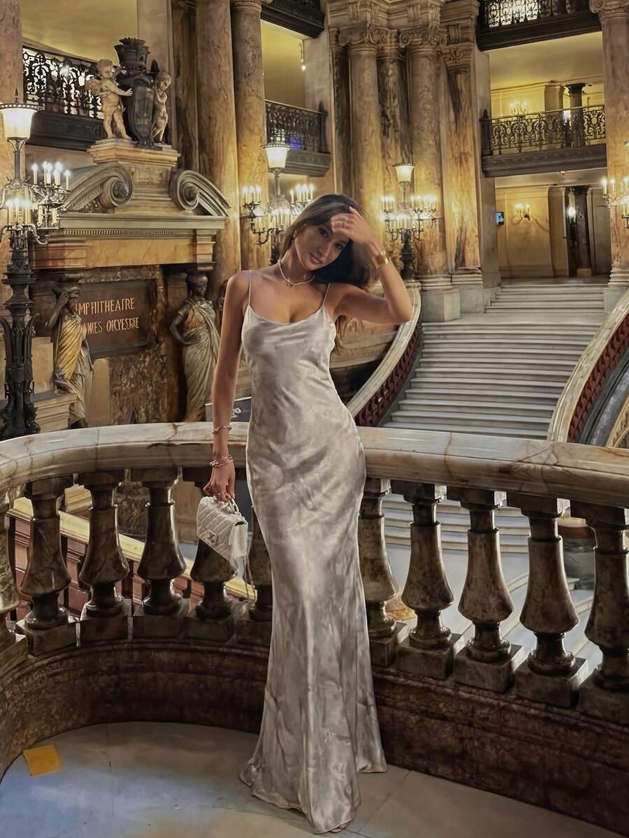 U领露背吊带高腰派对晚礼服，完美适用于婚礼、伴娘及各种派对场合。 - 香檳色 - 查看 1