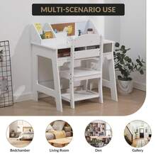 Conjunto de Escritorio Infantil de Madera, Cajones de Tela y Portaplumas, Ideal para Estudio - Blanco - Ver 4