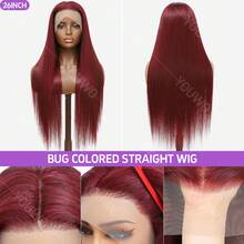 13x4 直发假发，真人发，带婴儿发，200% 密度，99j 酒红色蕾丝前假发，合成假发，前额预拔毛漂白发结，高清透明骨白色直发蕾丝前假发，真人混纺发，适合女性，尺寸 10-34 英寸 - SBUG/99J - 查看 4