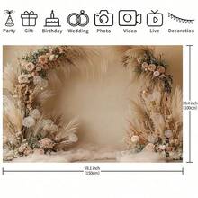 这款波西米亚乡村风格背景布以蒲苇草、玫瑰和干花为特色，是生日派对、婚礼、订婚、户外聚会和节日庆典的理想之选。提供多种尺寸。非常适合乡村婚礼装饰、节日布置、艺术花艺设计、派对装饰和摄影道具。 - 彩色 - 查看 6