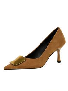 European & American Style Suede Pointed Toe Stiletto High Heel Dress Shoes, Women's Party/Work Pumps - Camel - View 10