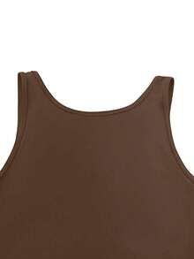 Sexy & Fashionable Versatile Round Neck Sleeveless Backless Peach Hip Ruched Design Tight Jumpsuit, Suitable For Spring/Summer Sports & Yoga Elegant - Brown - View 8