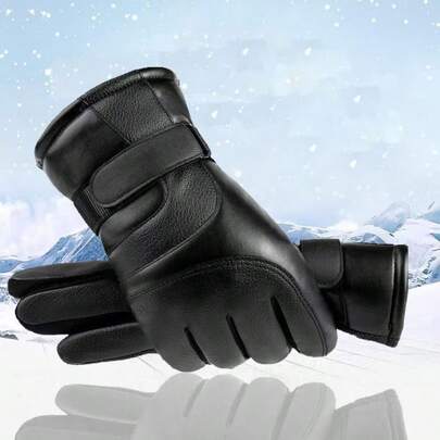 Men's Touch Screen Compatible Faux Leather Gloves, Warm And Comfortable, Suitable For Winter Cycling And Driving