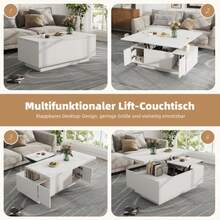 Modern Coffee Table With Double Lifting Mechanism And Concealed Storage Space – Load Capacity Up To 50 Kg - White - View 2