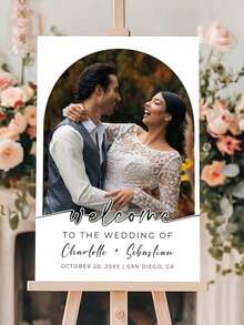 Personalized Wedding Welcome Sign - Customized Photo/Text, Elegant Calligraphy Letters And Name/Date - Wedding Invitation Poster - Wedding Decor, Photo Backdrop, Or Commemorative Gift - Indoor/Outdoor Use - Frameless Canvas Print - Wedding Party - Multicolor - View 6