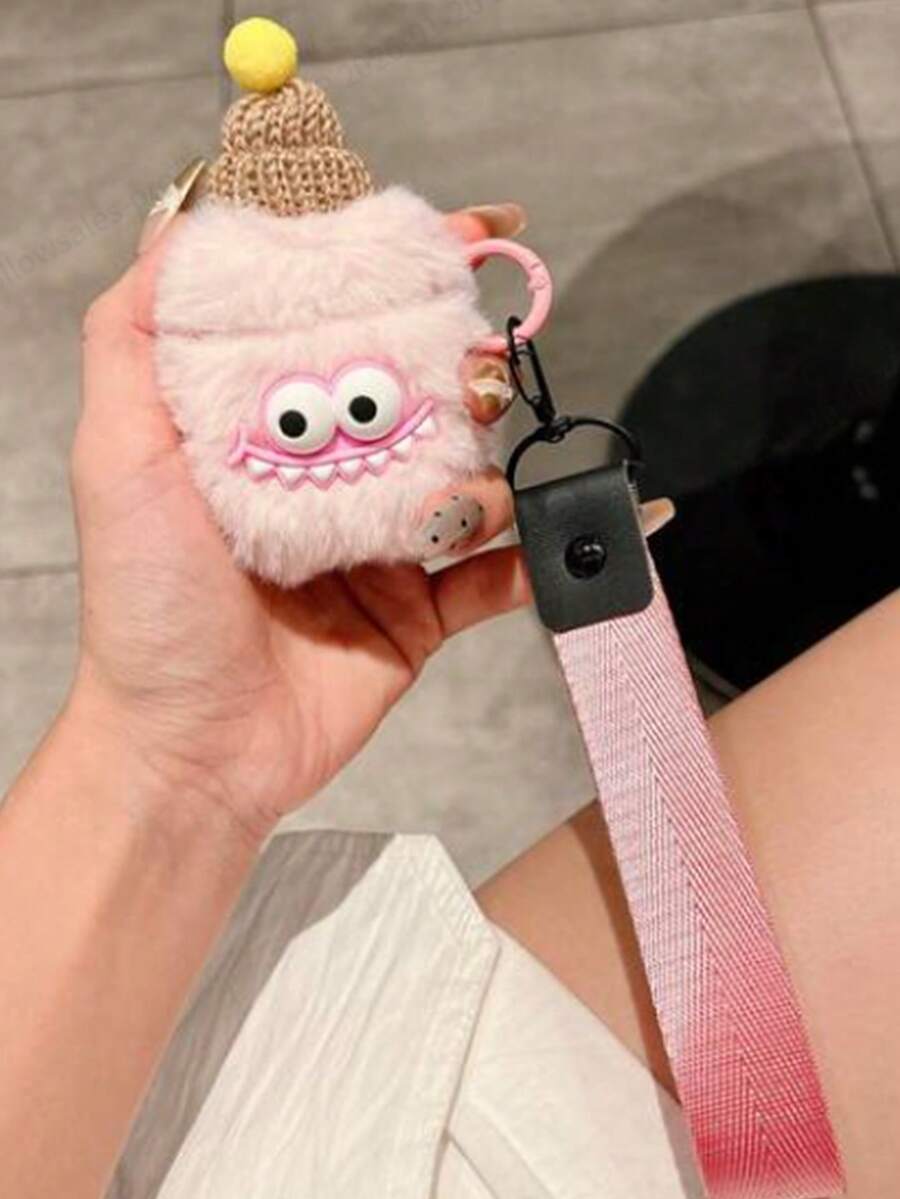 Soft Plush Doll Earphone Case Compatible With Apple Pro 3, 4/4 Noise Cancelling, Pro 2/Pro, 3/12, Cute Cartoon Earphone Protective Cover - Pink - View 1