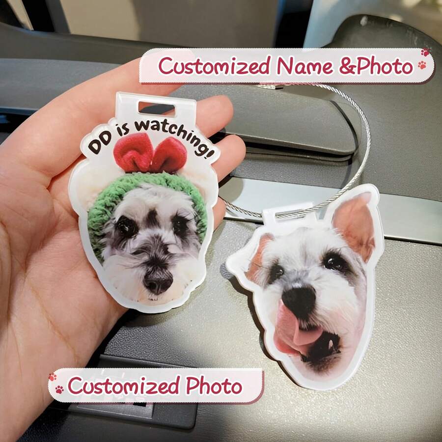 定制亚克力宠物照片行李牌，个性化行李牌，宠物照片姓名牌，宠物照片包牌，个性化旅行标签 - 彩色 - 查看 1