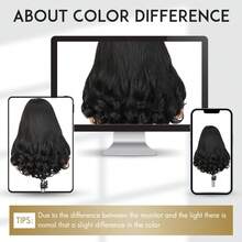 22英寸女士蕾丝分缝波浪卷发合成假发，无胶无缝全头卷发耐热合成编织假发，适合日常佩戴，黑色 - 黑色 - 查看 10