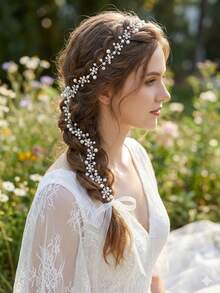 1件优雅新娘头饰，水晶和仿珍珠发箍，适合伴娘佩戴，适用于婚礼、生日派对、初领圣餐、摄影和其他场合，夏季、海滩、节日、派对 - 銀色 - 查看 13
