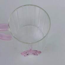 极简主义ins风浮雕蝴蝶把手玻璃杯，奢华条纹茶杯/咖啡杯 - 粉色 - 查看 2