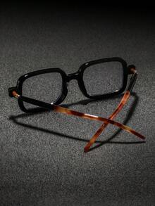 一副男士方形塑料铆钉眼镜，简约个性休闲硬汉风格，适合大学、日常通勤、办公场合佩戴 - 無色 - 查看 7