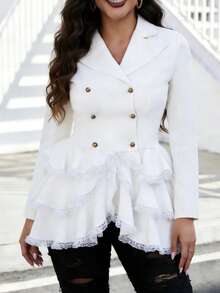 Vintage Victory Gothic Blazer Jacket With Lace Ruffle Hem And Lace Up Corset Back - Beige - View 3