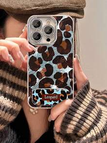 1个蓝色复古豹纹隐形支架手机壳，兼容11/12/13/14/15/16 Pro/17 Pro Max，冰川图案全包覆式保护壳，带镜子，理想的情人节礼物 - 藍色 - 查看 1