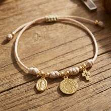 1pc/3pcs/Set Boho Cross Adjustable Braided Bracelet, Lucky Charm Bracelet, Stackable Bracelet, Couple Bracelet, Friend Gift, Birthday Gift, Sister Bracelet, Family Gift, Valentine's Day Gift, Christmas Gift, New Mom Gift, Christian Gift, Christening Gift - Red - View 9