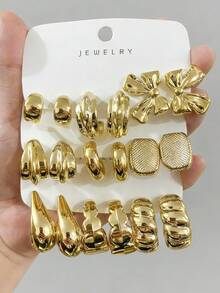 6-18pcs Gold-Tone Fashion Earrings Set, Stylish & Elegant, Suitable For Daily, Party, And Occasion Wear - Gold - View 1