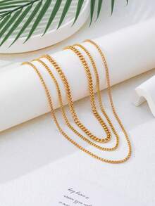 3pcs/Set Women's Herringbone Necklace, Delicate Solid Color Snake Chain Necklace, Minimalist Layered Necklace, Gold Jewelry Gift, Gold Necklace, Women's Jewelry, Stacked Necklace, French Retro Gold Necklace - Gold - View 2