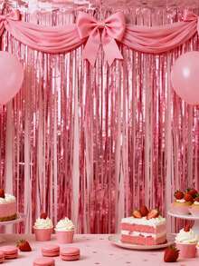 1/2/4件装亮粉色派对生日背景帘，性别揭晓派对悬挂装饰，生日派对房间装饰，迎婴派对墙面背景，性别揭晓派对婚礼生日摄影道具，生日派对装饰婚礼装饰新年背景装饰，生日悬挂装饰，迎婴派对礼物，迎婴派对装饰，性别揭晓装饰 - 亮光粉色 - 查看 3