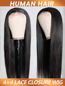 Brazilian Preplucked Bone Straight 4*4 Transparent Lace Closure Wigs Straight Human Hair Wig For Women Choice 180% Density - Natural Black - View 6