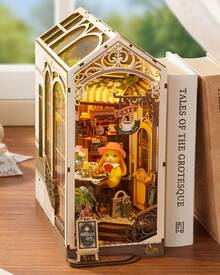 Robotime Rolife Holiday Café Reading Corner – DIY Mini House With Warm LED Light, Glue-Free Assembly, Bookshelf Decoration, Creative Gift For Teenagers And Adults - Multicolor - View 4