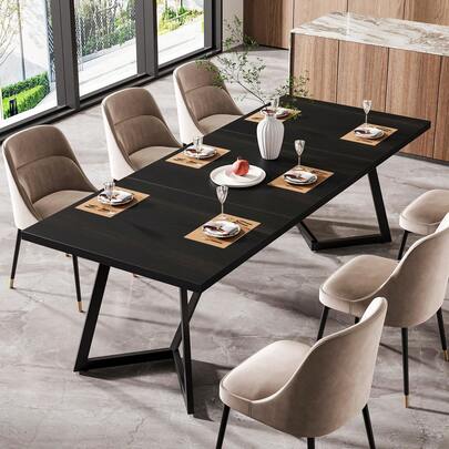 LITTLE TREE Tavolo da pranzo moderno 180 cm, tavolo da cucina rettangolare per 6-8 persone con robusta struttura in metallo, grande tavolo nero per sala da pranzo, ufficio domestico, design salvaspazio