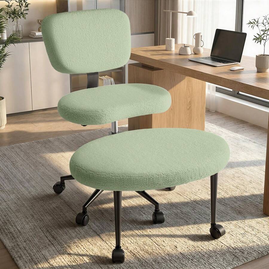 Silla de escritorio con forma de nube: tela bouclé y peluche, silla giratoria ajustable para oficina en casa, dormitorio y vestidor. - Verde - Ver 1