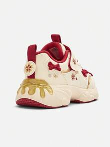 Balabala Kids Breathable Mesh Sneakers With Hook And Loop Closure Casual Walking Shoes For Girls - White and Red - View 5