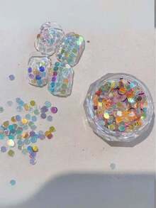 1 Box Holographic Round Sequin Nail Art Decorations, Laser Rainbow Mixed Glitter DIY Nail Stickers, Ombre Decals Nails - Multicolor - View 1