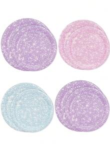 20pcs/60pcs Platos de papel brillantes de 7 pulgadas y 9 pulgadas con tema popular coreano en azul, rosa y púrpura, suministros para fiesta de cumpleaños, postres, pasteles, vajilla de mesa, celebración de boda, fiesta de revelación de género, suministros para fiesta de cumpleaños - Multicolor - Ver 3