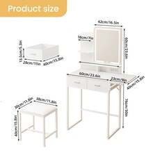 Tomnk Makeup Vanity Desk With Mirror And Lights, Small Vanity With Fabric Storage Drawer & Chair & Shelves, White Vanity With Fold-Up Panel And Power Outlet For Bedroom, Bedroom Furniture(The Light Strip Is Powered By USB) - 美規B型插(110-127V) - 查看 8